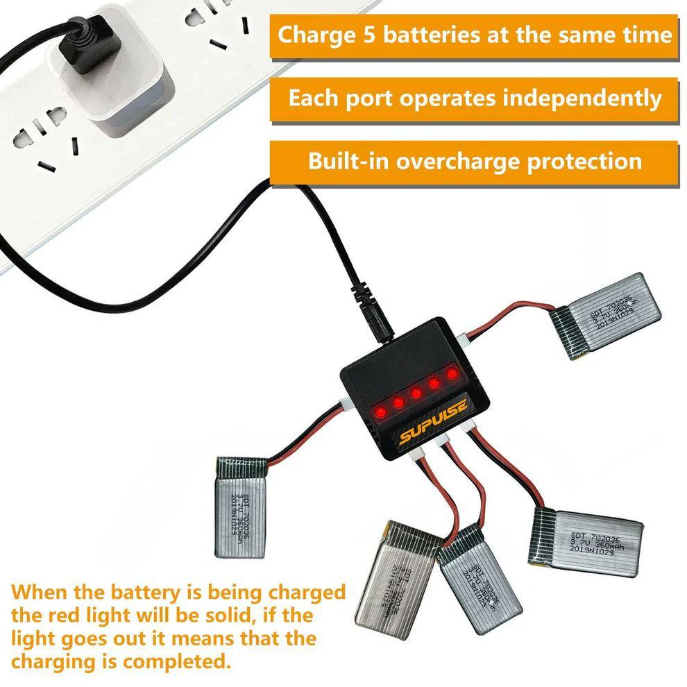 Supulse - Cargador de batería mini LiPo 5 salidas / Cargador compacto - foto 4